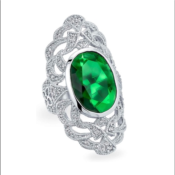 Jewelry - Lab Created Emerald & CZ Statement Ring